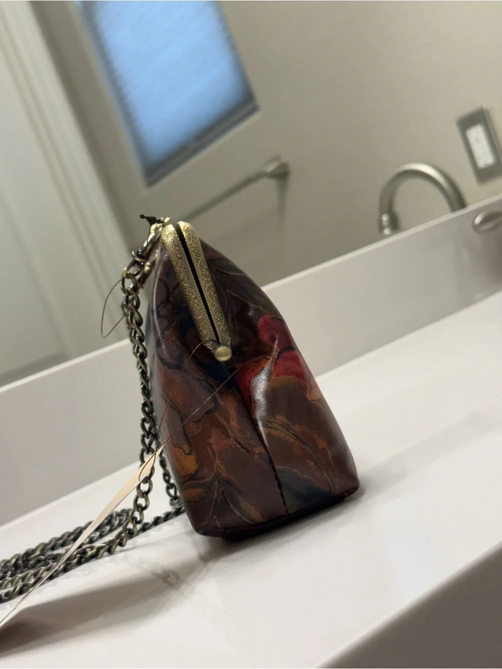 Patricia Nash Floral Leather Kiss-Lock Crossbody in Brown, Red, Navy 🥀NWT🥀